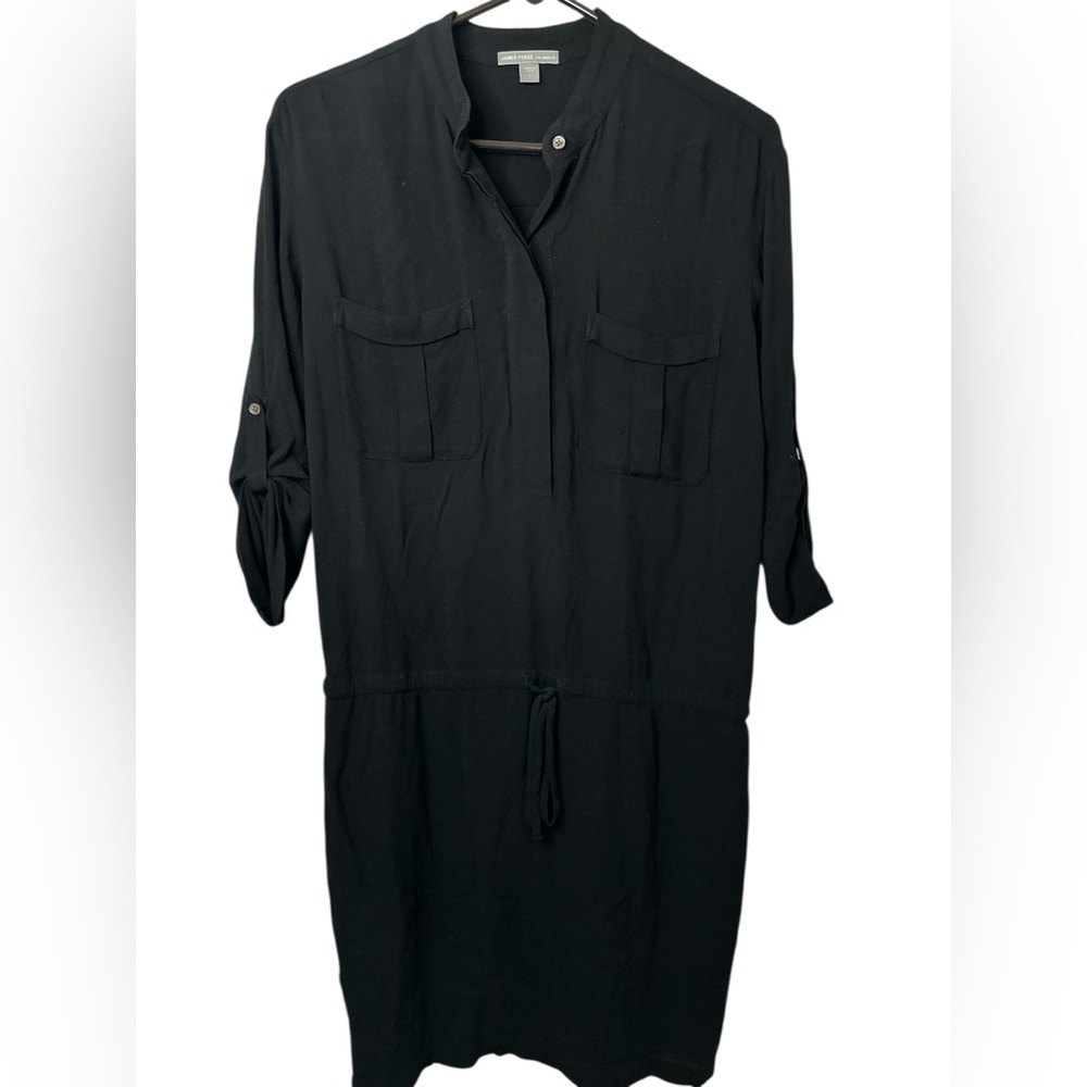 James Perse Black Midi Shirt Dress with Drawstring Waist